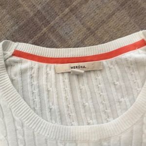 White crew cable knit sweater.